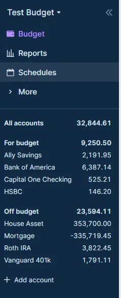 Actual sidebar with accounts